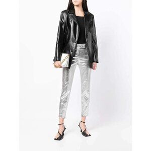 KHAITE | Dresden Silver Coated Low Rise Skinny Stretch Ankle Zip Pants 8